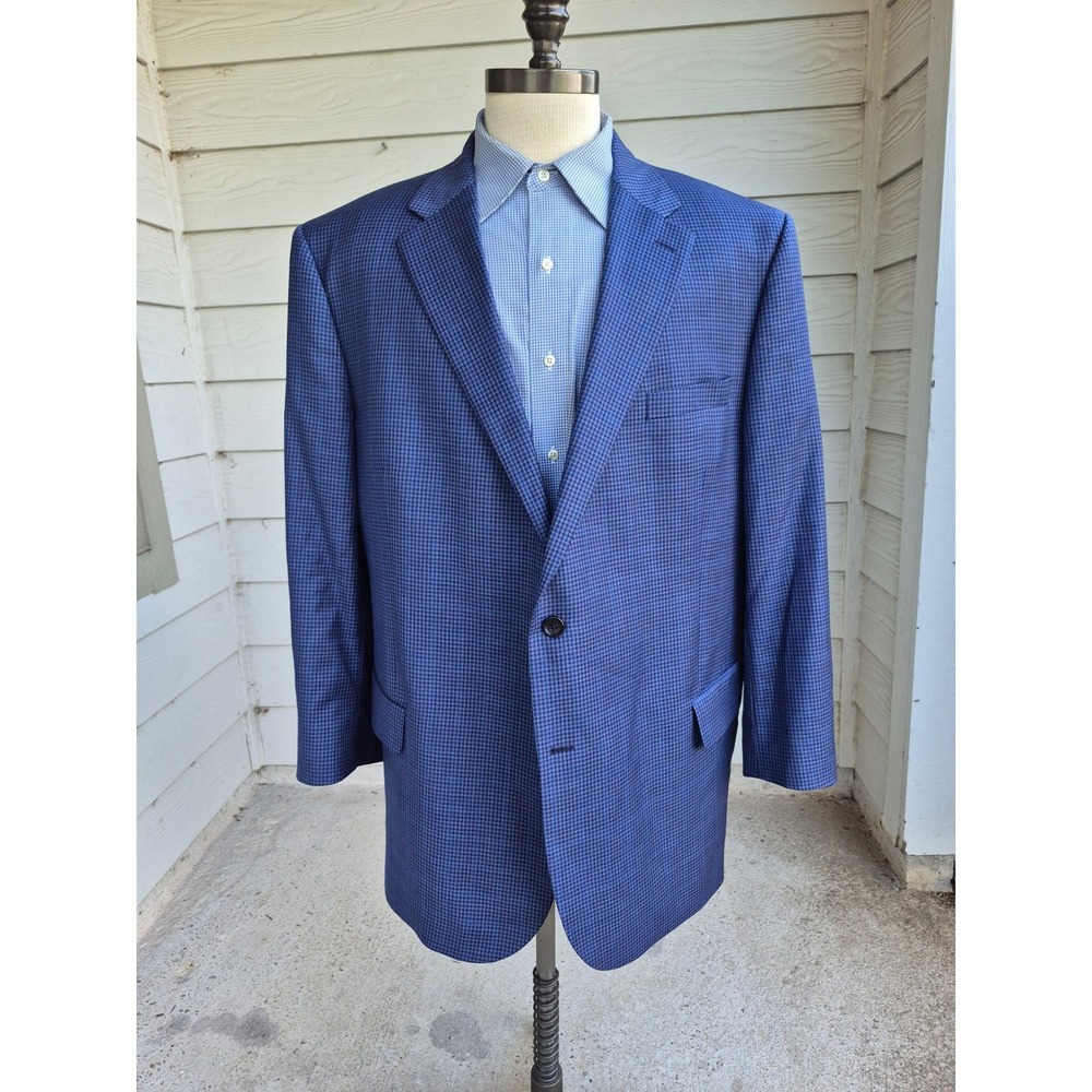 Jos A Bank Signature Collection Recent Blue Wool Plaid Sport‎ Coat Blazer Sz 50R - Picture 2 of 9